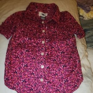 Sz 12-18 Months Old Navy Pink Floral Short-Sleeve Button-Down Shirt Tunic Dress